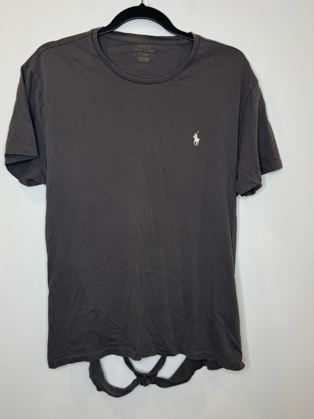 Polo by Ralph Lauren Charcoal Crew Neck Logo T-Shirt DIY back knotted sz medium